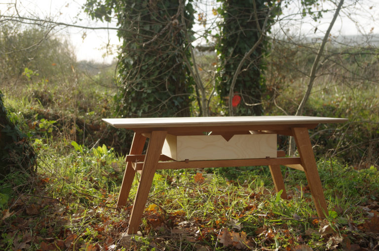table basse inspiration japonaise chêne contreplaqué bouleau sous arbres feuilles mortes mama ma-ma